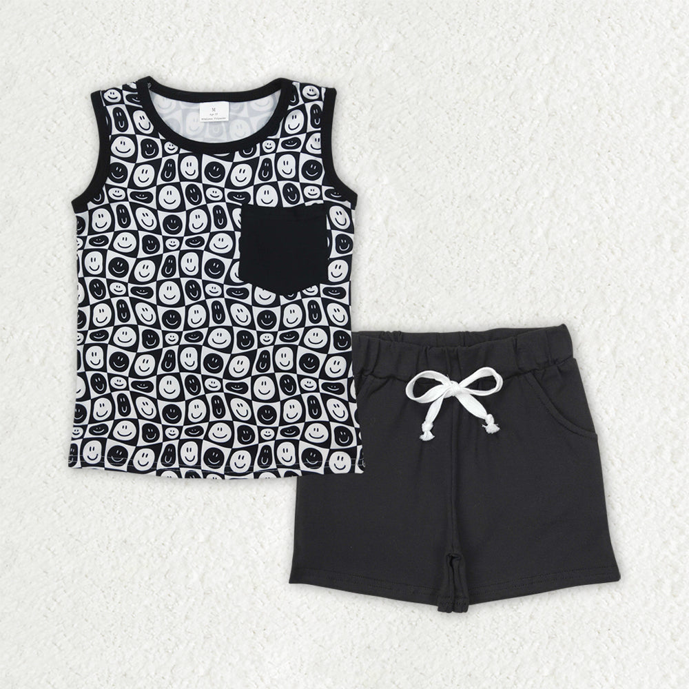 pre -order black smile print  Sleeveless boy set BSSO1483