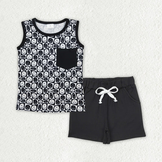 pre -order black smile print  Sleeveless boy set BSSO1483