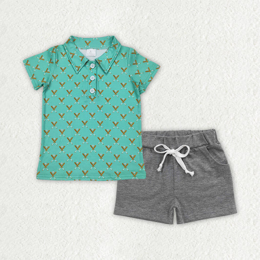 pre -order green baseball print  Sleeveless boy set BSSO1484