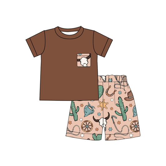 pre -order brown print short Sleeve boy set BSSO1487