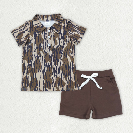 pre -order Brown camo print short Sleeve boy set BSSO1489
