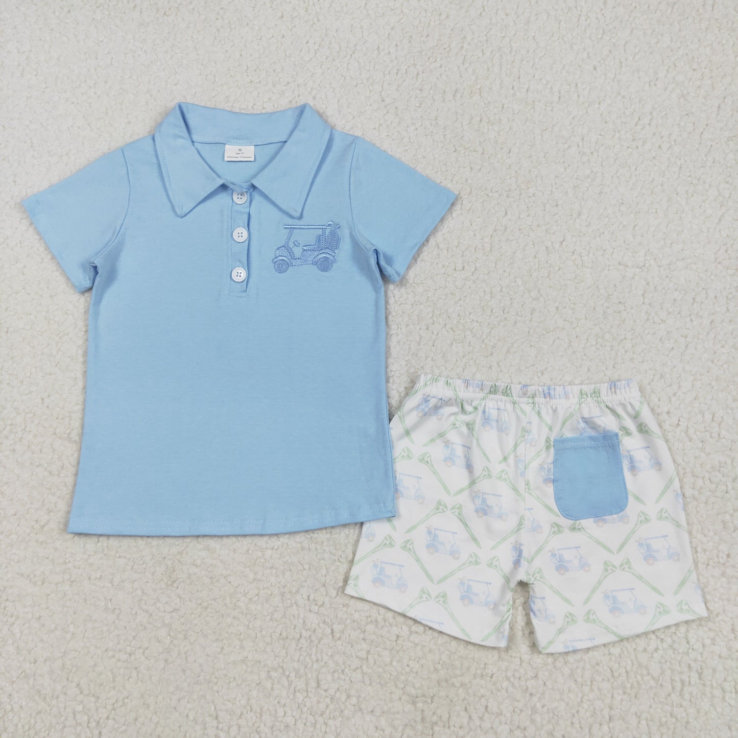 Blue cars embroidery boy Set