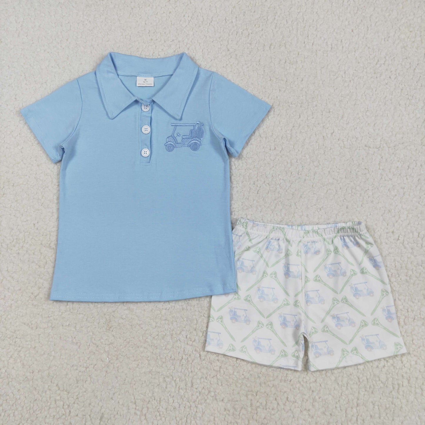 Blue cars embroidery boy Set