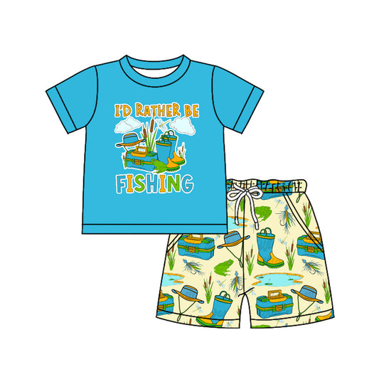 pre -order blue fishing print short Sleeve boy set BSSO1496