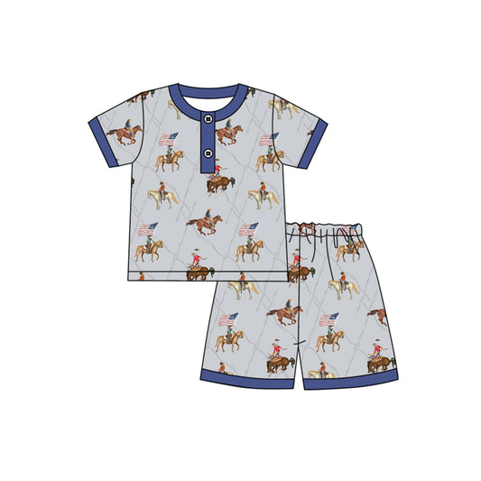 pre -order western horse print short Sleeve boy set BSSO1497