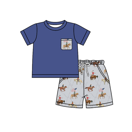 pre -order navy pocket print short Sleeve boy set BSSO1498