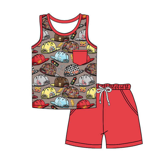 pre -order colored hats print short Sleeve boy set BSSO1499