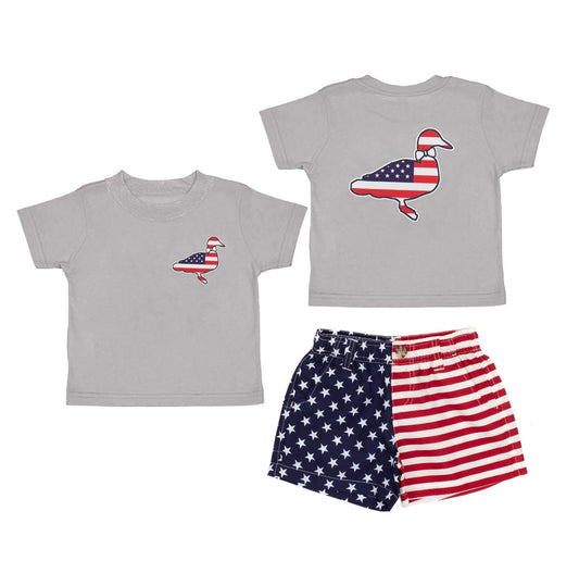 pre -order 4th of july duck print short Sleeve boy set BSSO1505