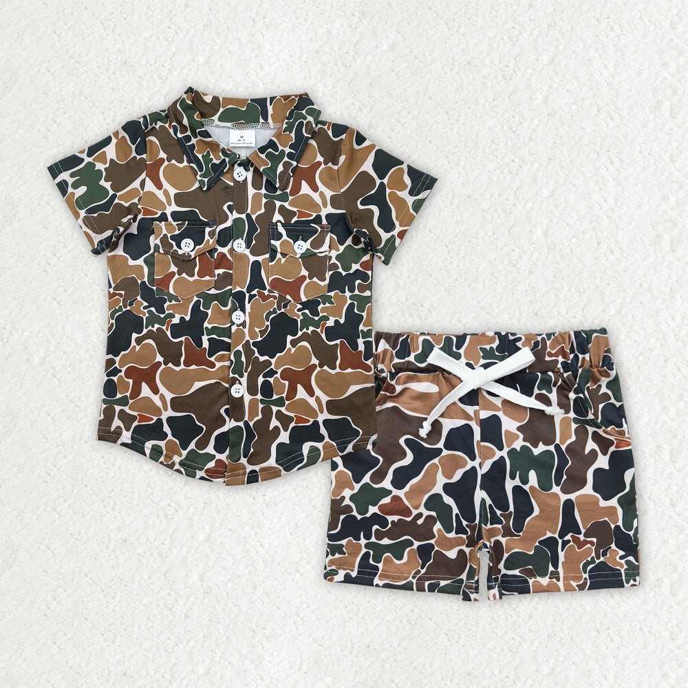pre -order brown print short Sleeve boy set BSSO1512