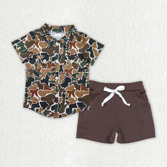 pre -order brown camo print short Sleeve boy set BSSO1513