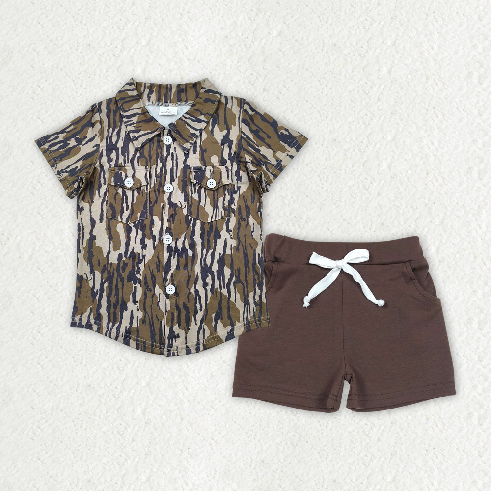 pre -order brown camo print short Sleeve boy set BSSO1514