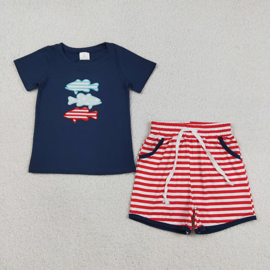 Navy Blue fish Short Sleeve Boy Set BSSO1741