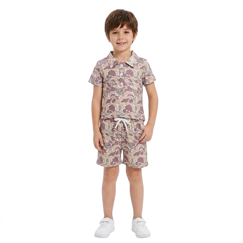 BSSO2046 Hunting Camo Polo Boys Shorts Outfits