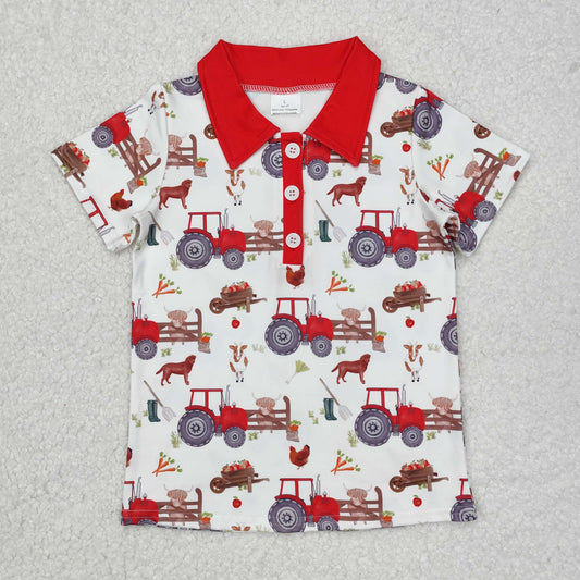 farm animals tractor Print Short Sleeve Shirt