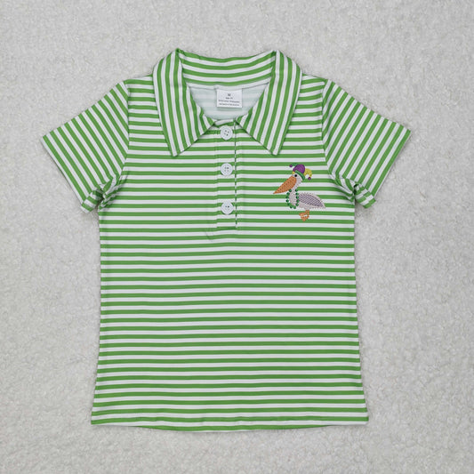 green stripe duck print short sleeve Shirt
