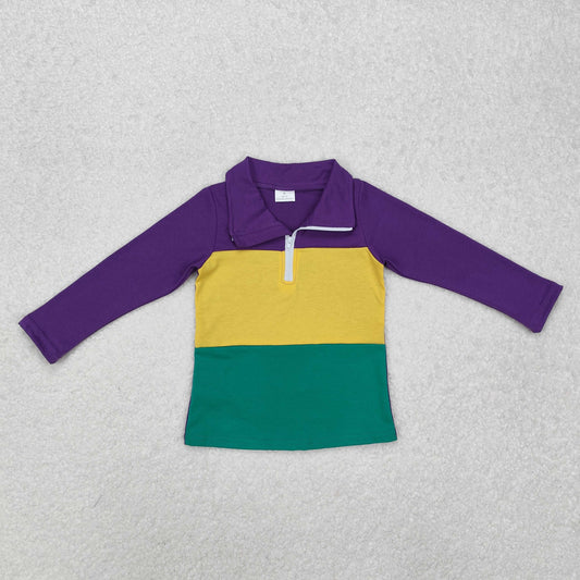 mardi gras purple green yellow patchwork print long sleeve Shirt