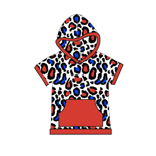 pre -order red blue leopard hoodies print t-shirt BT1204