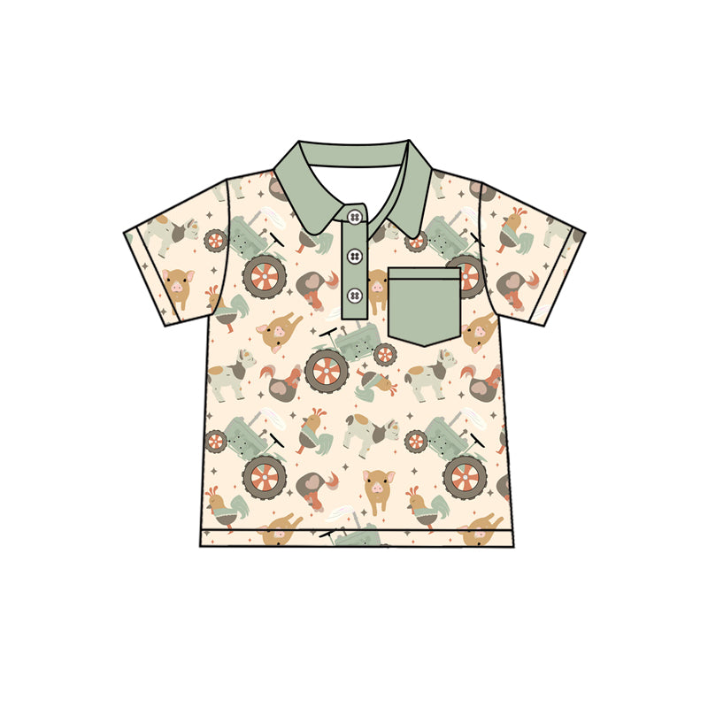 pre -order green farm style print short Sleeve boy set BT1215