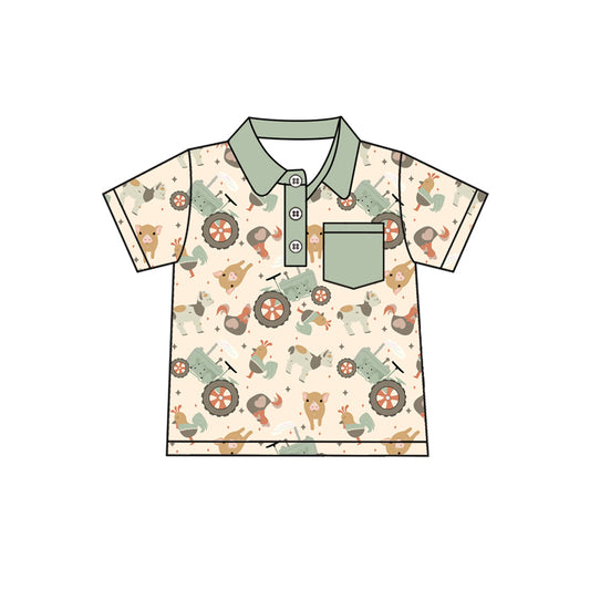 pre -order green farm style print short Sleeve boy set BT1215