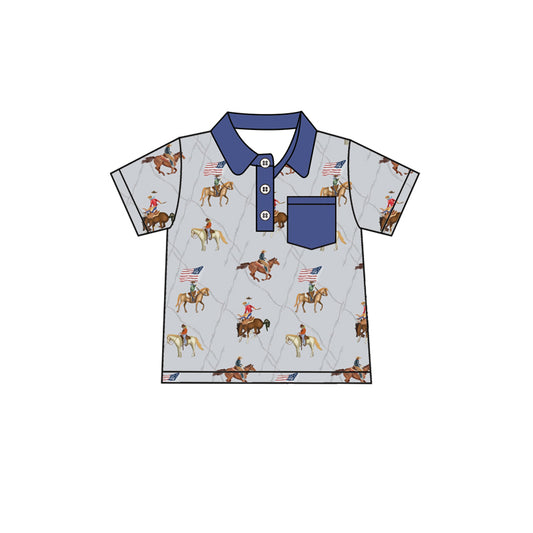 pre -order western grey horse print short Sleeve boy set BT1227