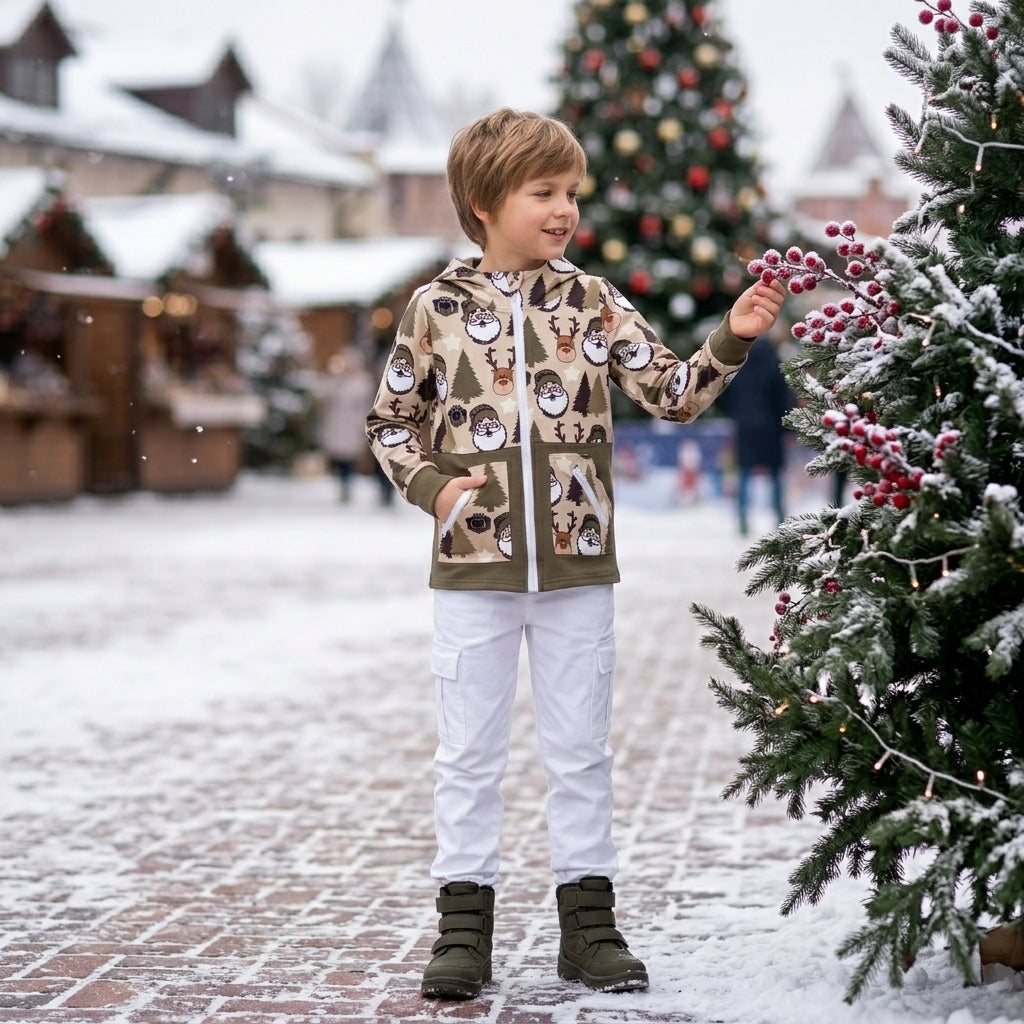 BT1328 Christmas Forest Santa Hoodie Kids Coat