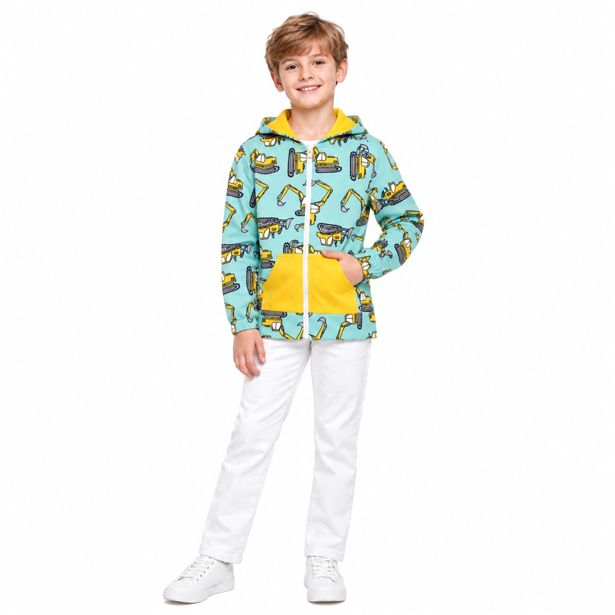 BT1378 Excavator Truck Hoodie Kids Zipper Coat