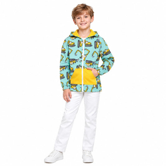 BT1378 Excavator Truck Hoodie Kids Zipper Coat
