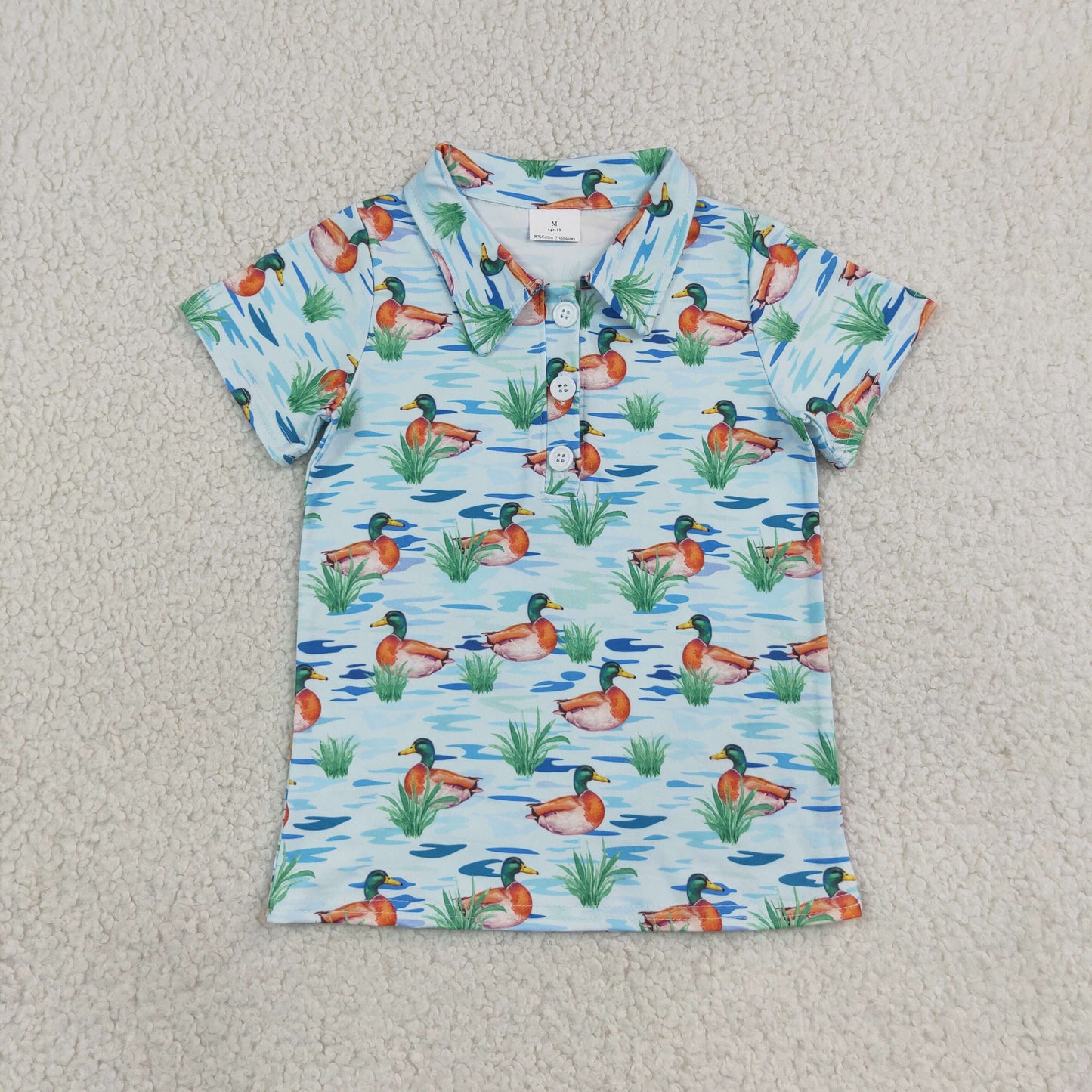 BT1381 Mallard Ducks Blue Kids Boys Polo Shirt Top