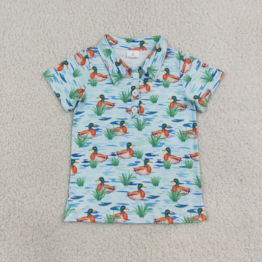 BT1381 Mallard Ducks Blue Kids Boys Polo Shirt Top