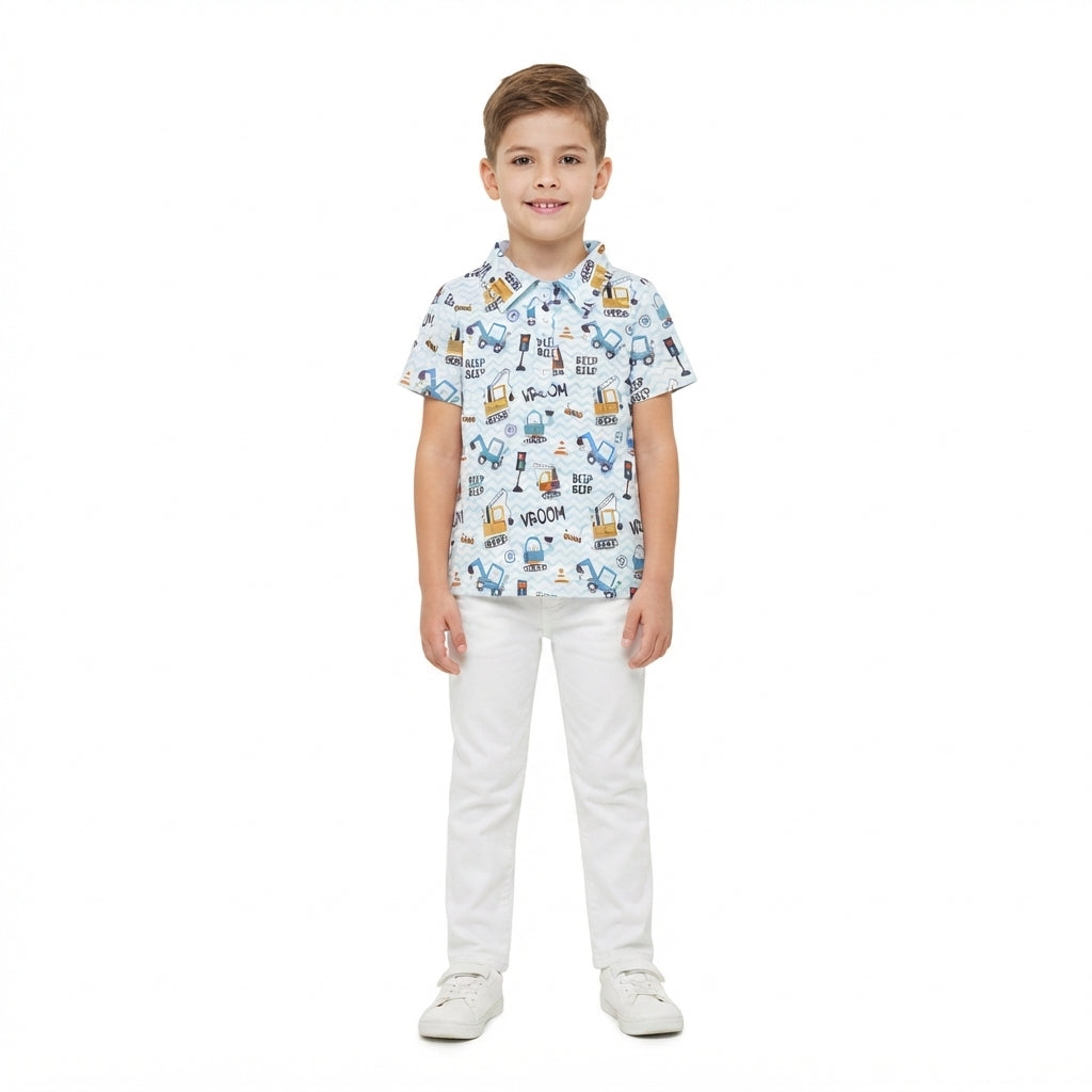 BT1793 VROOM Excavator Kids Boys Polo Shirt Top
