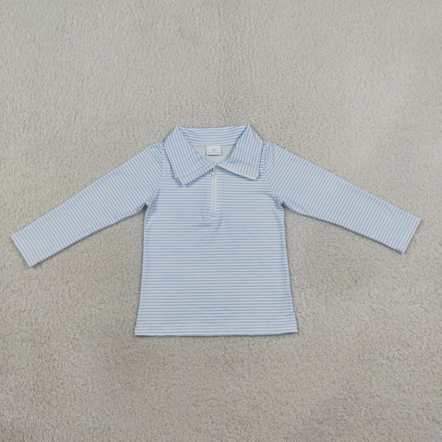 BT1878 Light Blue Stripe Zipper Kids Boys Pullover Shirt