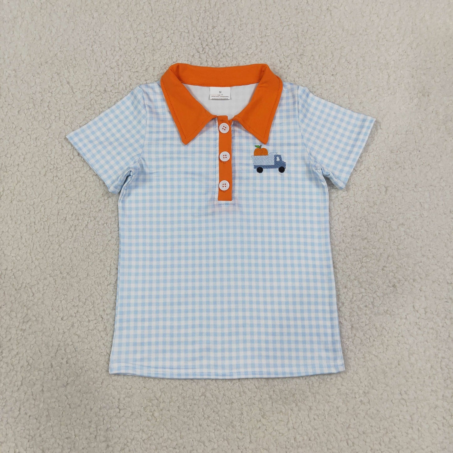 BT1890 Embroidery Pumpkin Plaid Kids Boys Polo Shirt