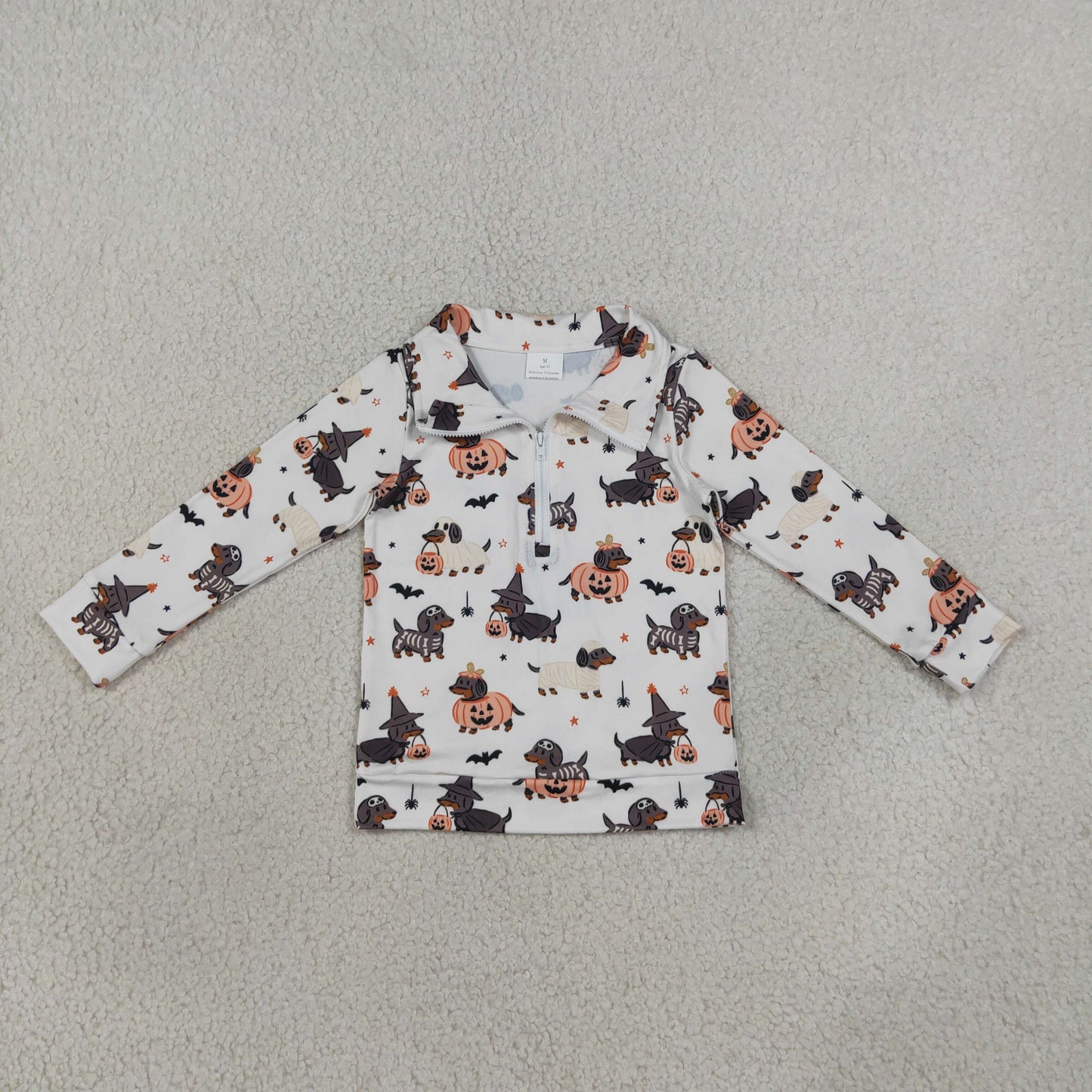 BT1896 Halloween Pumpkin Puppy Ghost Zipper Pullovers Kids Boys Shirt Top