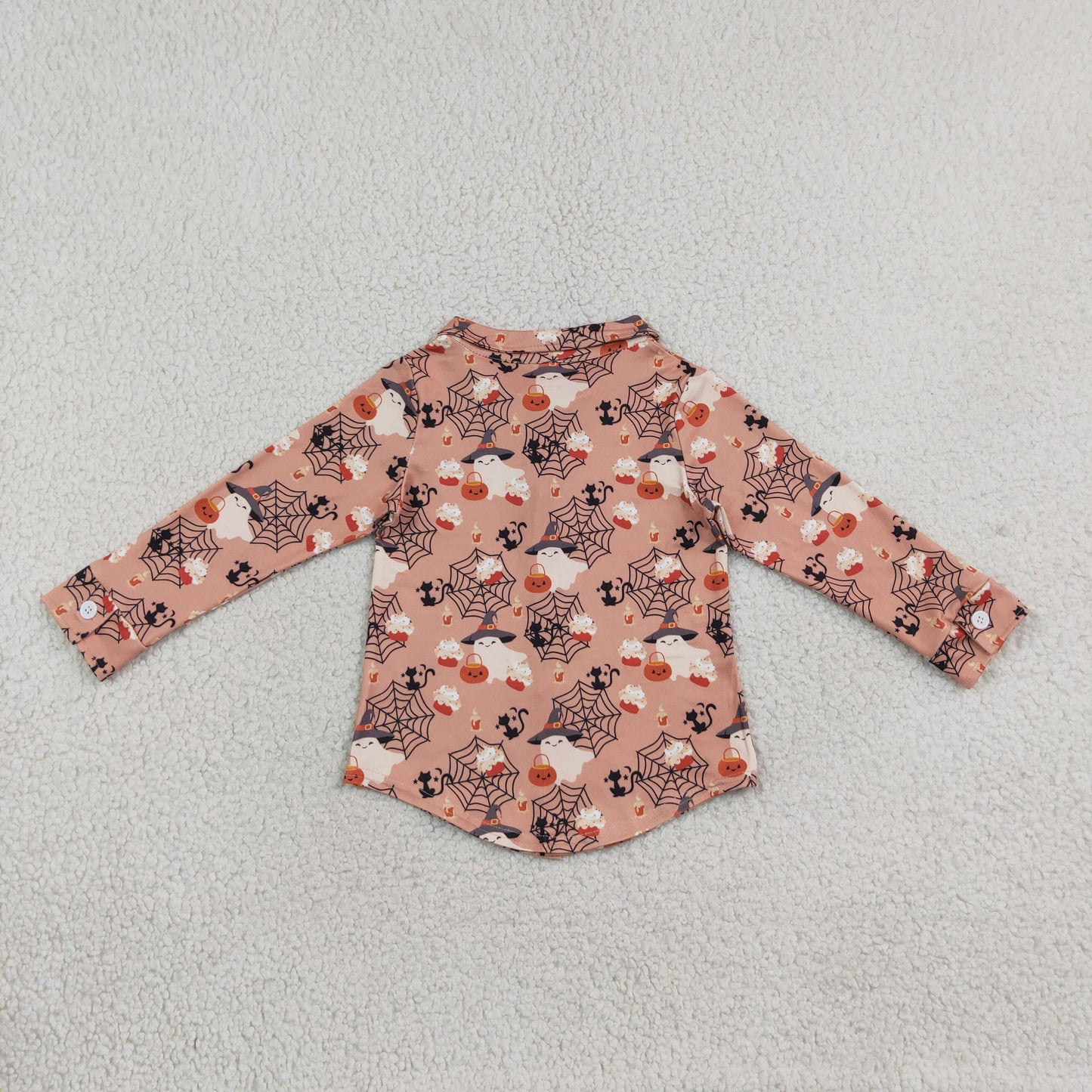 BT1902 Halloween Pumpkin Ghost Print Buttons Kids Boys Polo Shirt Top