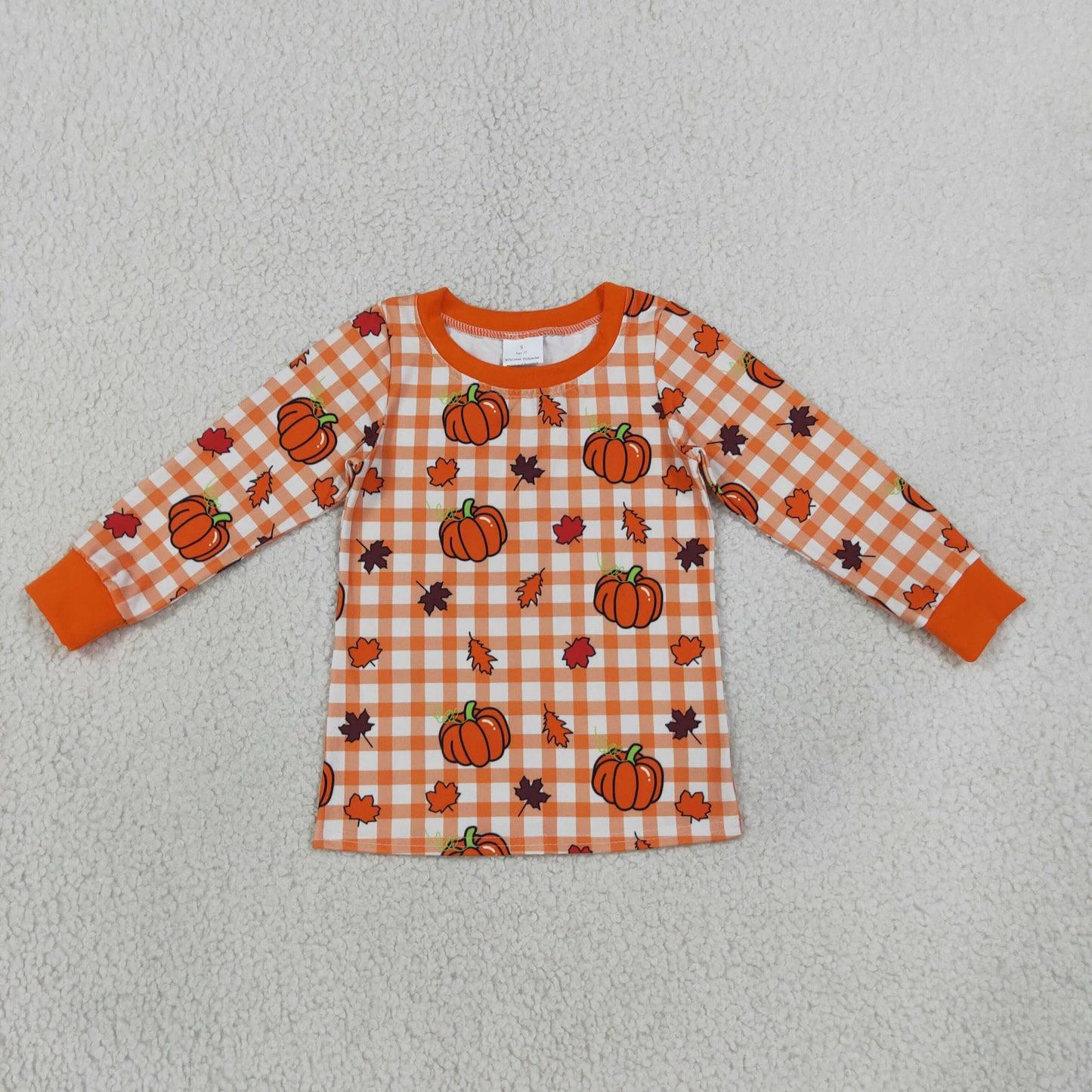 BT1929 Fall Pumpkin Plaid Print Kids Boys Shirt Top