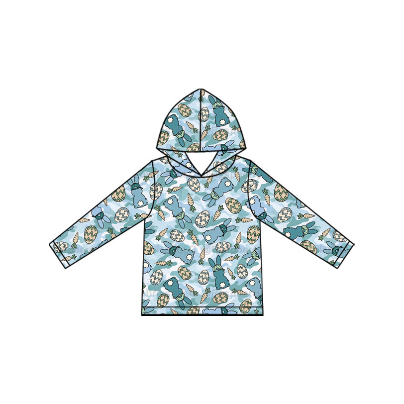 Preorder MOQ 5 pcs BT1966 Easter Bunny Camo Blue Kids Boys Hoodie Pullover