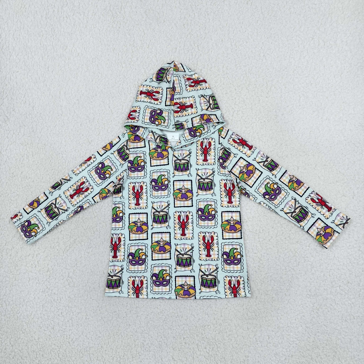 BT1968 Mardi Gras Plaid Kids Boys Hoodie Pullover