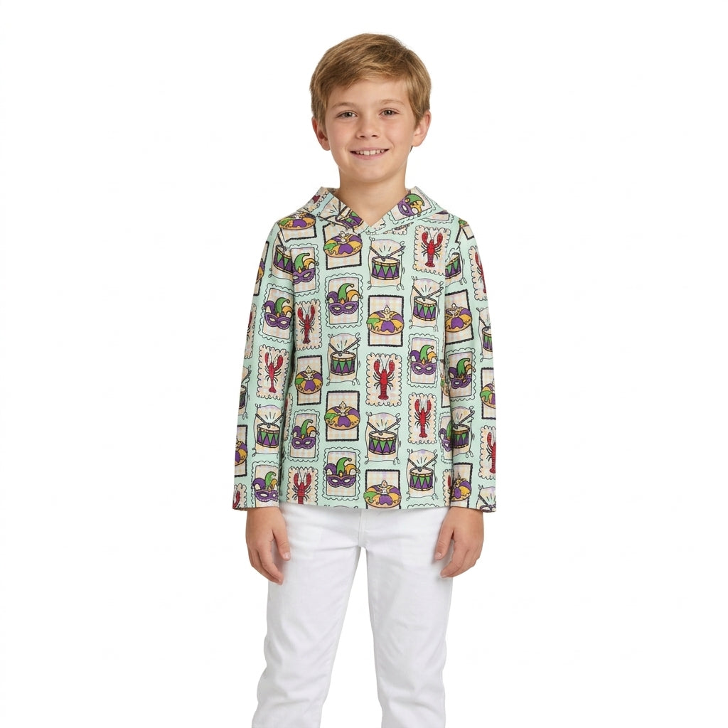 BT1968 Mardi Gras Plaid Kids Boys Hoodie Pullover