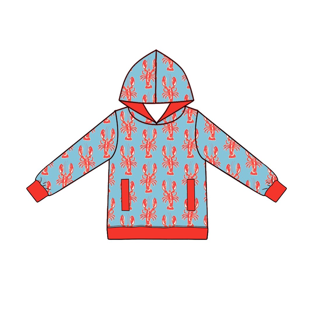 Preorder MOQ 5 pcs BT1975 Mardi Gras Crawfish Kids Boys Hoodie Pullover