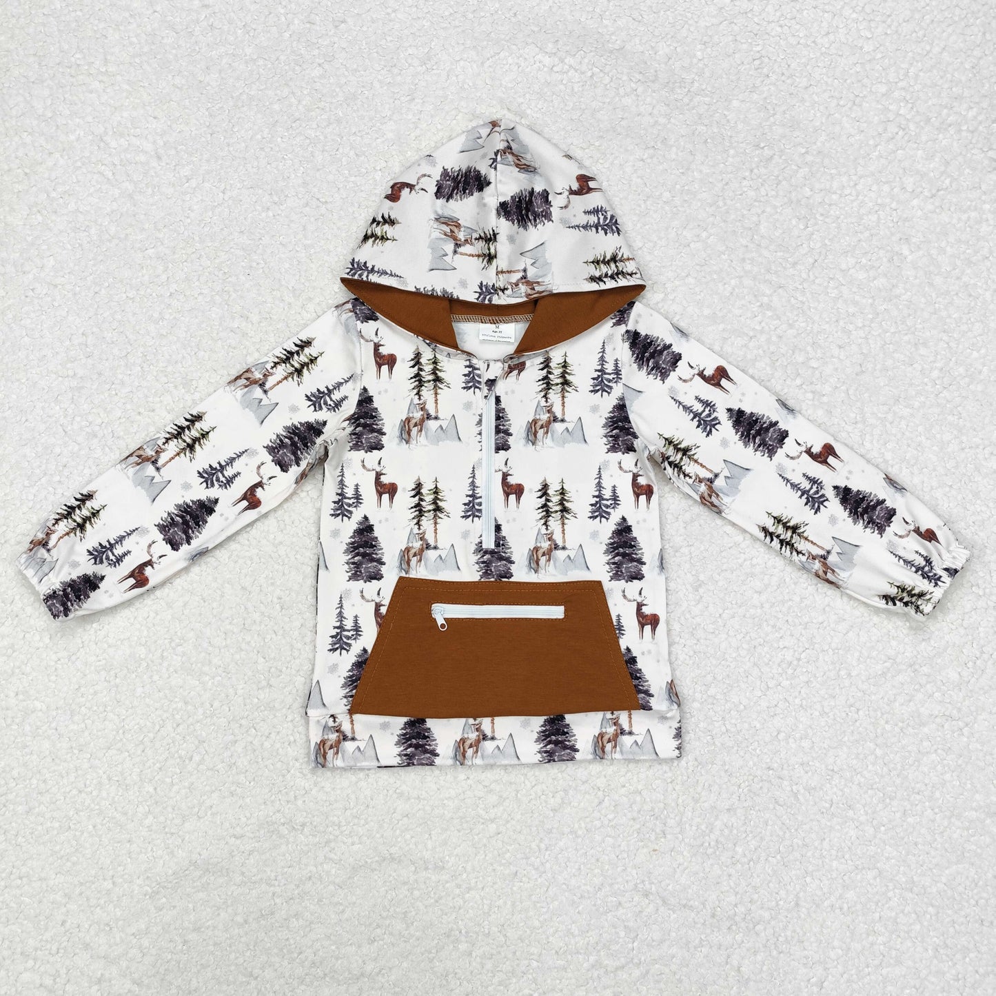 western deer tree print  brown pocket hooded