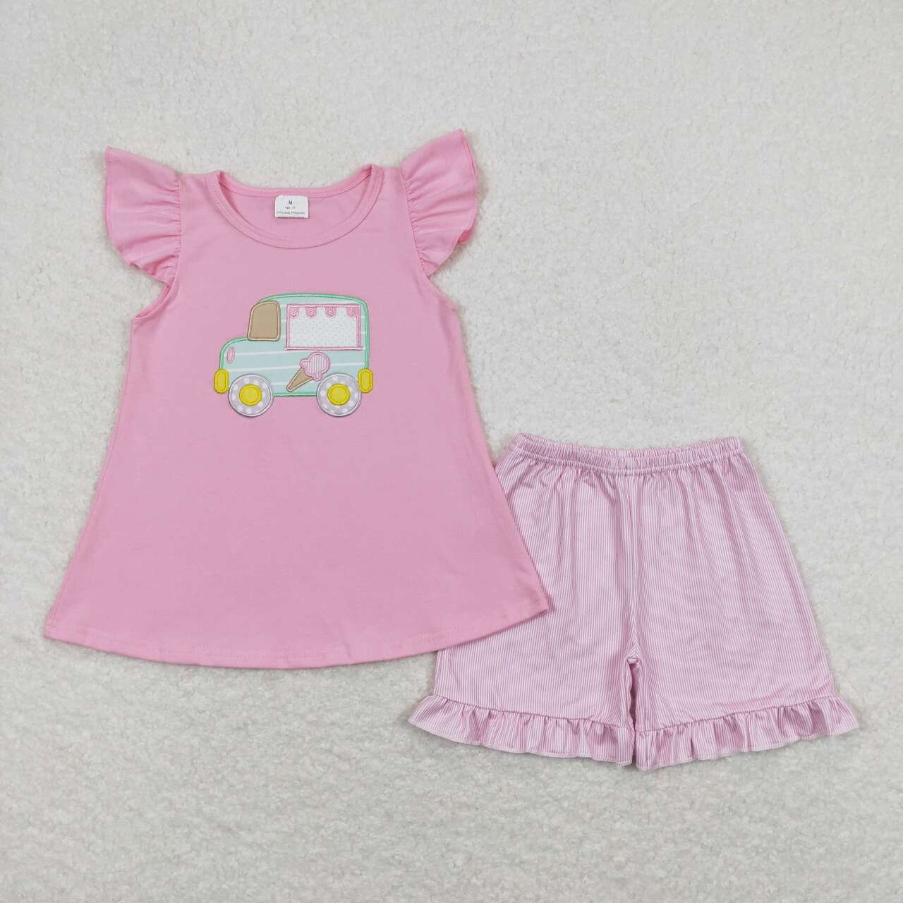 Pink Embroidered ice cream car Girls Suit