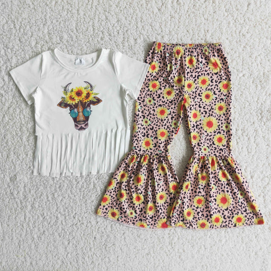 Cow sunflower tassel girl outfits