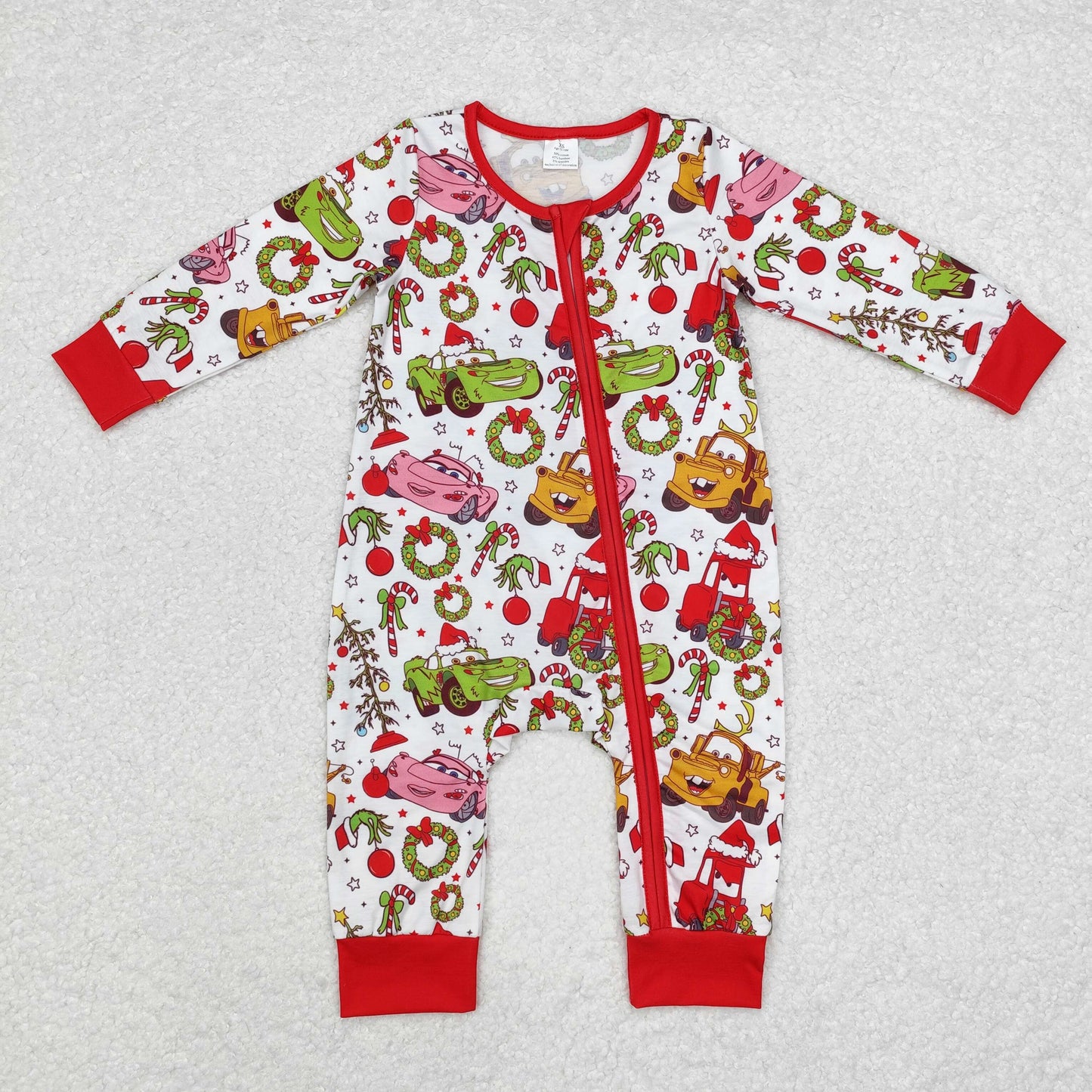 Christmas  red cartoon print Baby Romper With zipper( material contains bamboo ）