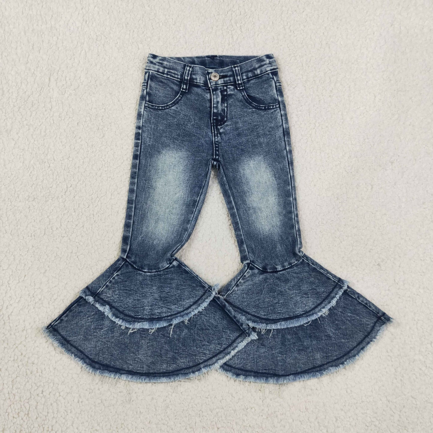 C5-15 Vintage Blue Denim jeans Double Ruffles Girls Jeans