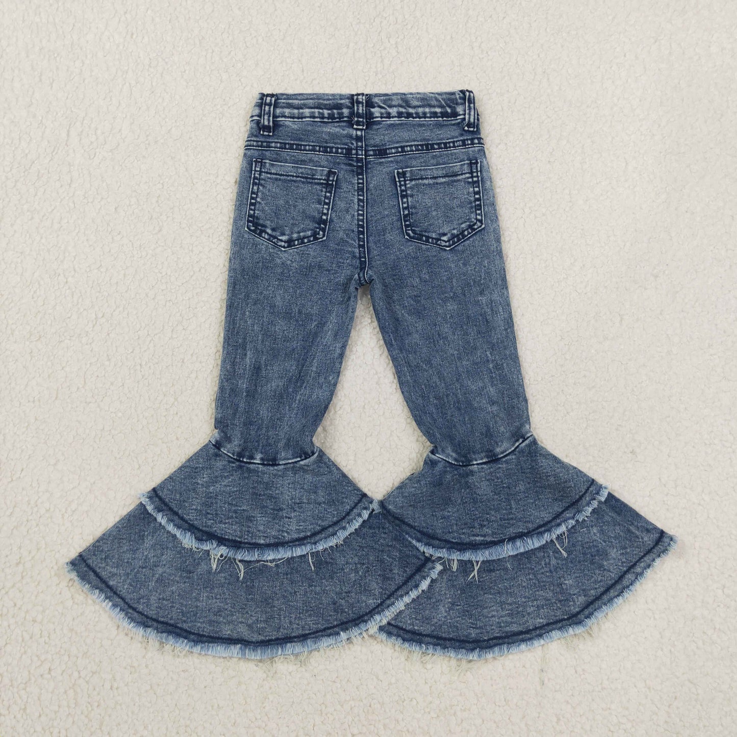 C5-15 Vintage Blue Denim jeans Double Ruffles Girls Jeans