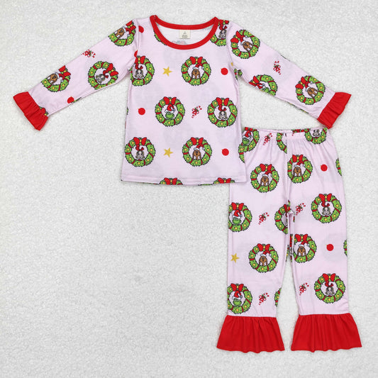 Christmas Pink cartoon Print Long Sleeve Pajamas ( material contains bamboo ）