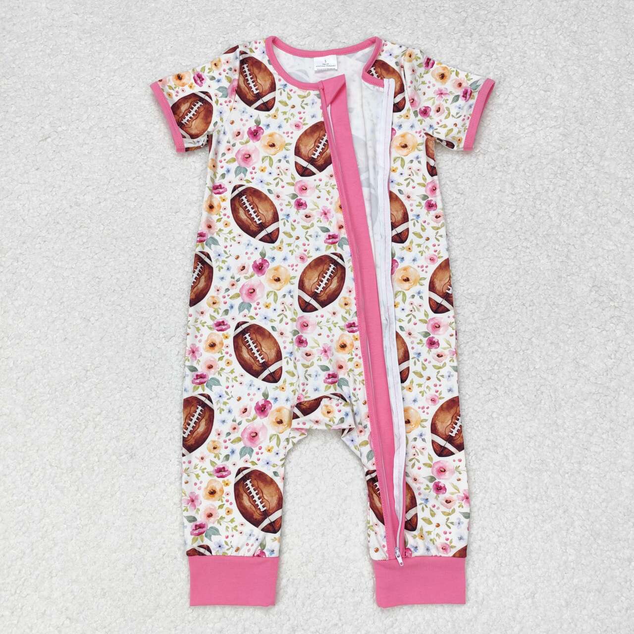 Flowers baseball print Baby Romper With zipper