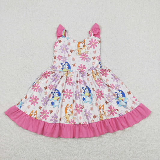 Pink Cartoon dog flowers dress
