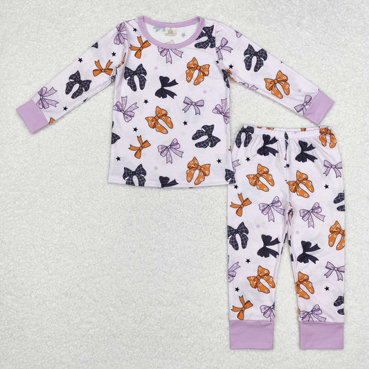 Bow Print Long Sleeve Pajamas ( material contains bamboo ）