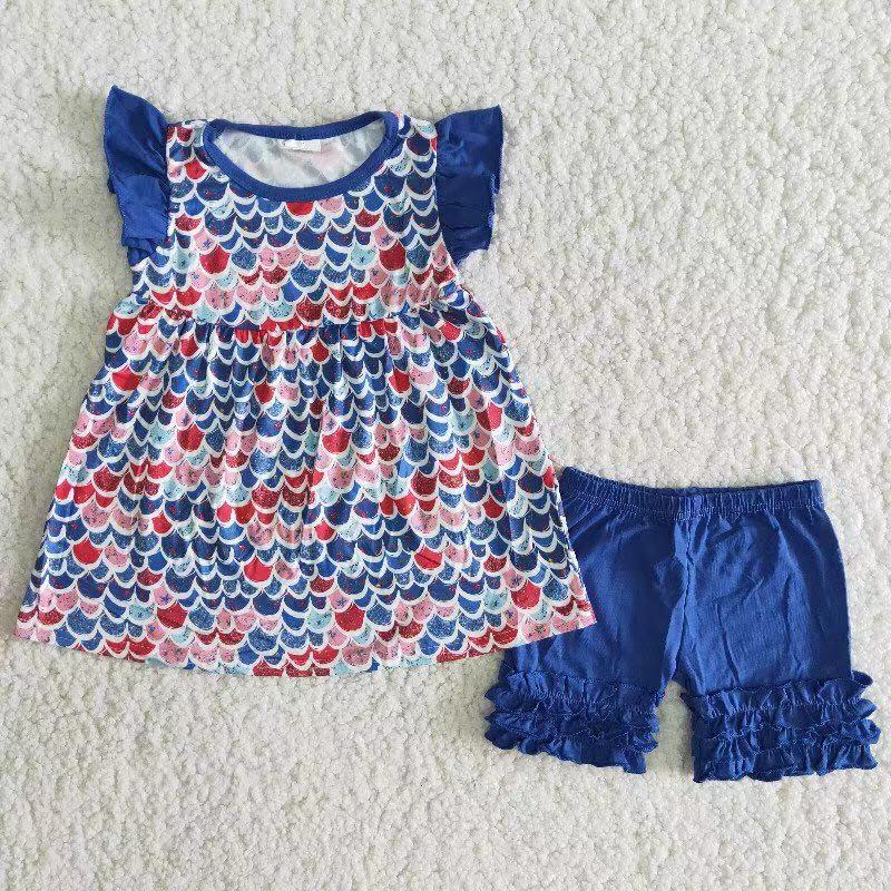 blue fish scales Girls Summer set